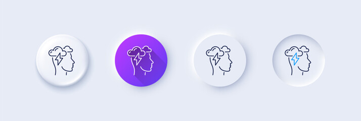 Mindfulness line icon. Neumorphic, Purple gradient, 3d pin buttons. Psychology sign. Cloud storm symbol. Line icons. Neumorphic buttons with outline signs. Vector