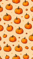Pattern of Cute Pumpkins on Beige Background