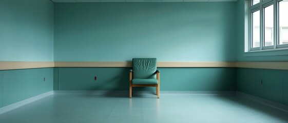 A deserted hospital wing, echoing with the silence of halted clinical trials due to bankruptcy