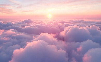 Majestic, colorful cumulus clouds illuminated by a sunset or sunrise.