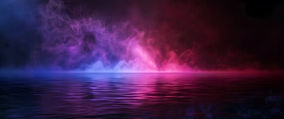 Fototapeta premium Neon Glow On Water Surface With Smoke
