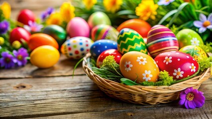 Fototapeta premium Bright and colorful Easter decor with Easter eggs , Easter, decor, spring, holiday, festive, colorful, pastel, celebration