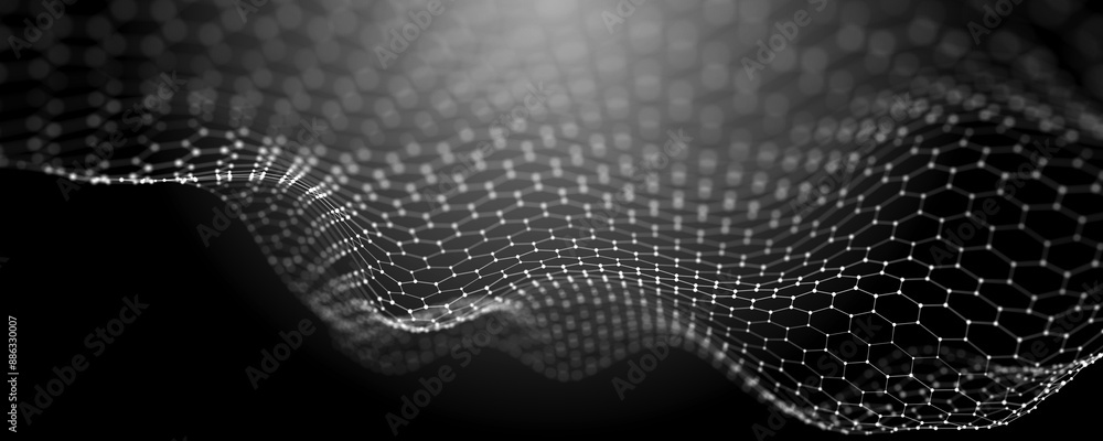 Poster Internet technology network. Abstract black and white background. Large amount of data. 3d rendering.
