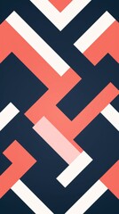 A geometric pattern with overlapping white, coral, and navy blue shapes
