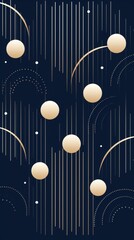 Abstract geometric pattern with gold circles and lines on a dark blue background