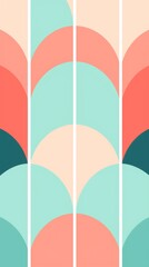A vertical abstract geometric pattern wallpaper with teal, peach, and white colors
