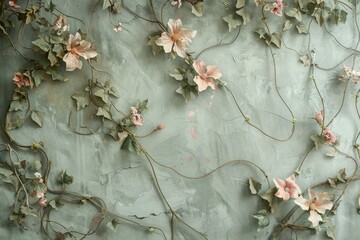 A wall fully covered in delicate pink flowers and vines, Delicate flowers and vines intertwining