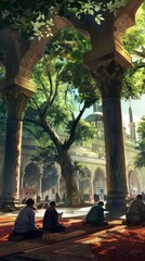 Fototapeta premium Mosque Courtyard with Prayer