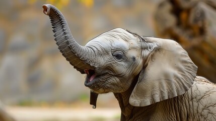 Fototapeta premium The cheerful elephant playing alone