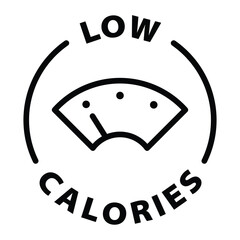 low calories black outline icon round rounded circle badge stamp label isolated on transparent background