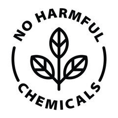 no harmful chemicals black outline icon round rounded circle badge stamp label isolated on transparent background