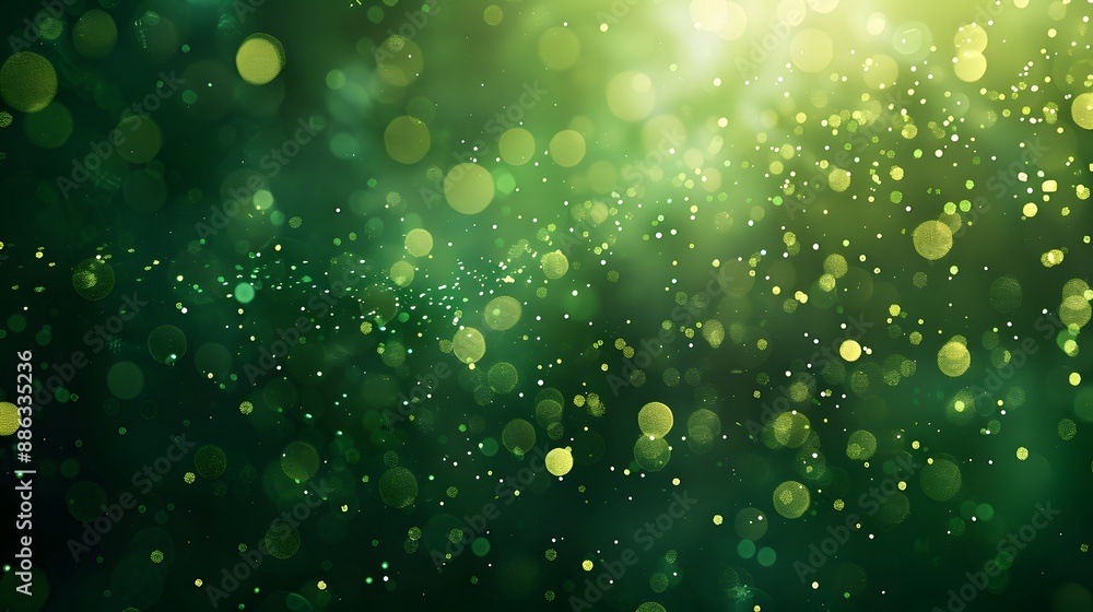 Wall mural abstract green bokeh background with dust and particles