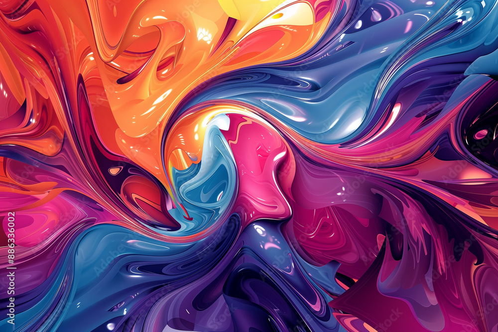 Fototapete a dynamic and colorful digital artwork featuring swirling patterns and fluid shapes, ideal for a vis