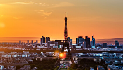 Obraz premium backdrop of a Paris cityscape at sunset,