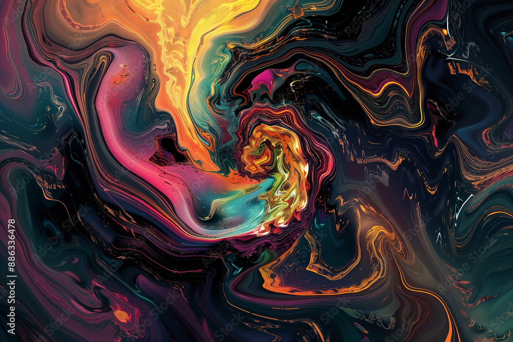Aufkleber A dynamic and colorful digital artwork featuring swirling patterns and fluid shapes, ideal for a visually striking computer wallpaper.