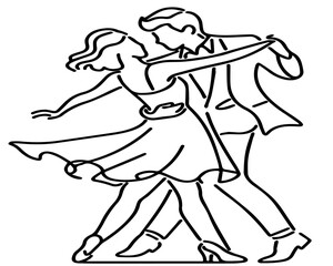 Salsa dance vector. Set of elegant couple dancing salsa. Retro style. Outline silhouettes of people dancing salsa and musicians playing Latin