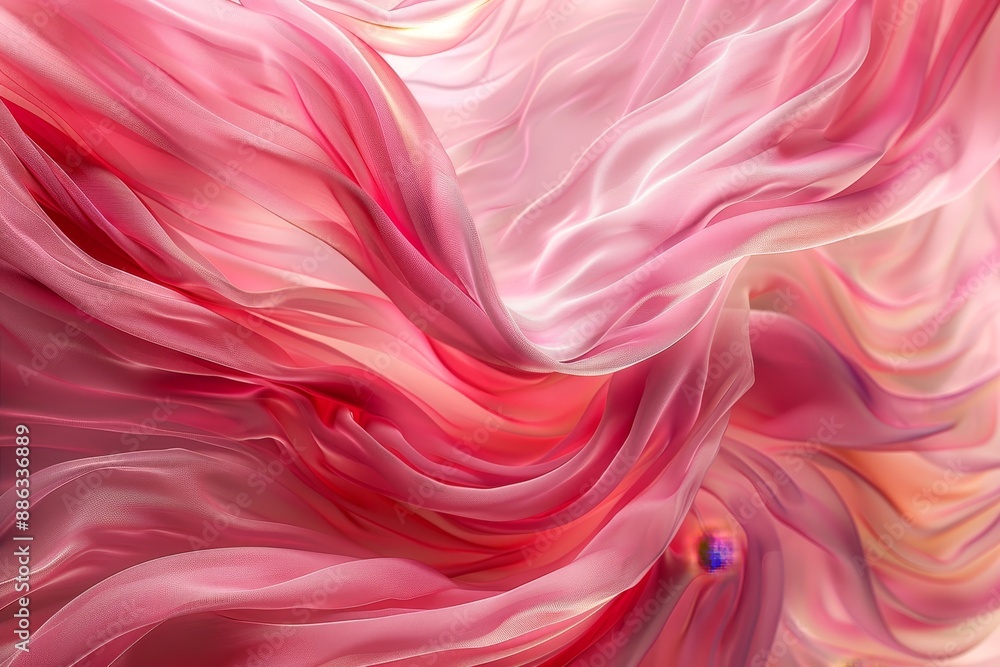 Poster detailed view of swirling pink patterns on delicate fabric, delicate, swirling patterns of pink hues