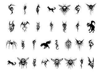 Set of Handcrafted Medieval Horror Monster Fear Graphic Design Vector Elements Ressources SVG Illustration