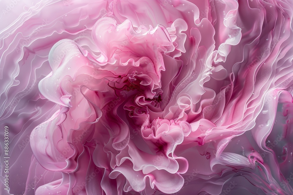 Poster delicate swirling patterns in shades of pink form a captivating abstract representation of a flower,