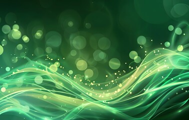 Abstract Green Background with Bokeh Lights and Waves