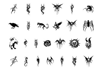 Set of Handcrafted Medieval Horror Monster Fear Graphic Design Vector Elements Ressources SVG Illustration