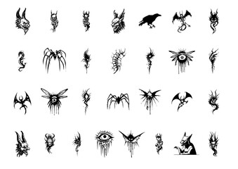 Set of Handcrafted Medieval Horror Monster Fear Graphic Design Vector Elements Ressources SVG Illustration