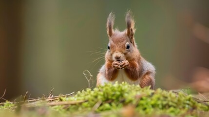 Obraz premium A squirrel stands on the green grass