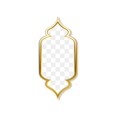 Realistic golden frames in arabic style isolated. Traditional islamic 3d shape. Ramadan kareem frames with transparent background