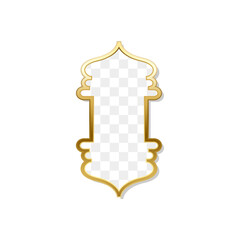 Realistic golden frames in arabic style isolated. Traditional islamic 3d shape. Ramadan kareem frames with transparent background