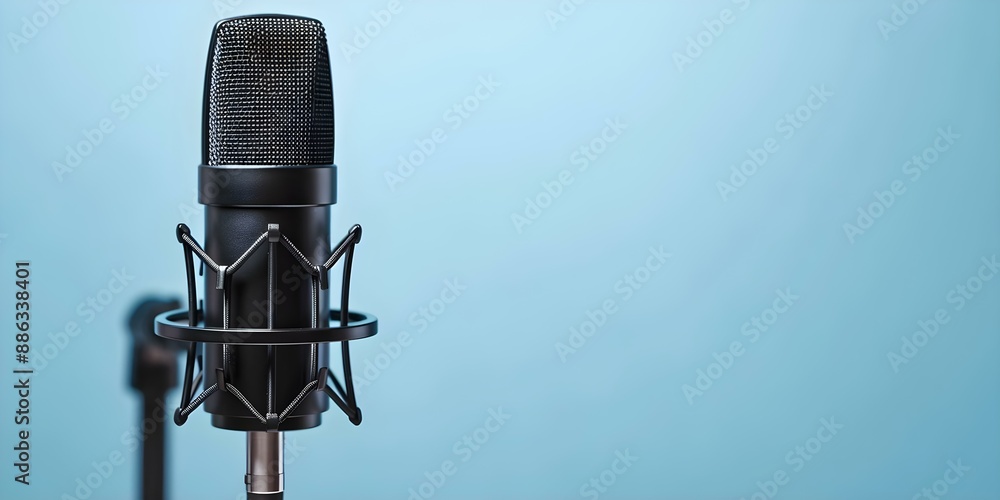 Aufkleber professional microphone set with digital waveform displayed on light background for podcasting. conc