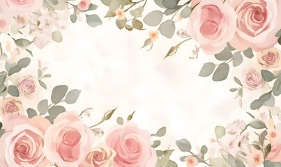 Floral border frame with pink roses, Generative AI