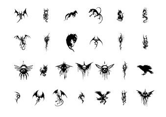 Set of Handcrafted Medieval Horror Monster Fear Graphic Design Vector Elements Ressources SVG Illustration