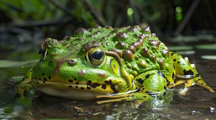 Obraz premium Fat PacMan frog in swamp