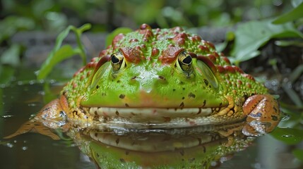Fat PacMan frog in swamp