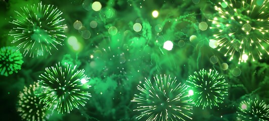 Green Fireworks Display In Night Sky