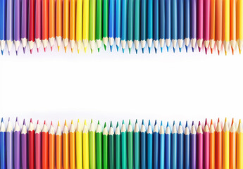A row of rainbow coloured pencils