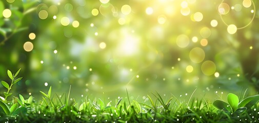 Fototapeta premium Green Grass Bokeh Background for Product Presentation