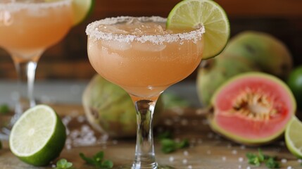 tropical margarita, enjoy a salt-rimmed guava margarita for a unique take on the classic cocktail recipe great for a tropical twist