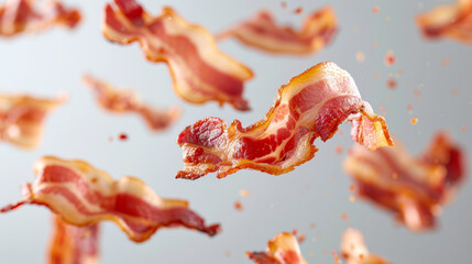 Delicious bacon flies on a white background. Background for design.