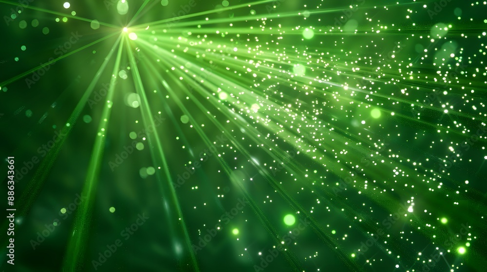 Sticker Sparkling Green Laser Light Rays Abstract Background