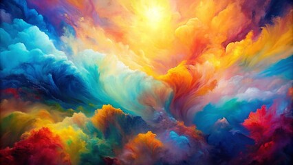 Abstract painting with a mix of warm and cold colors , art, abstract, painting, warm colors, cold colors, vibrant