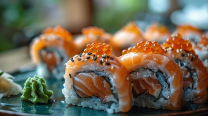 Fresh Sushi Plate with Assorted Rolls and Toppings