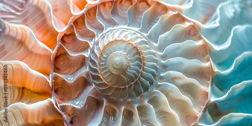 Aufkleber nautilus shells close-up of spiral symmetry, fibonacci pattern, and colors. concept nautilus shells,