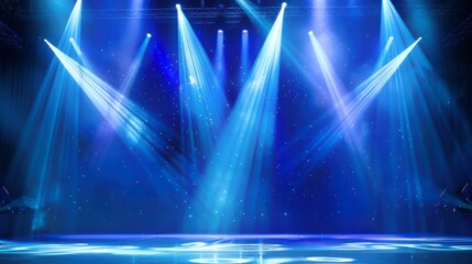 empty stage with vibrant blue spotlight and starry background