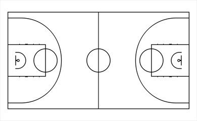 Basketball court markup. Outline of lines on basketball court. Professional basketball court indoor. Illustrations for use in online sporting events, print or book. Vector illustration EPS 10