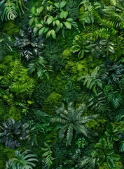 Fototapeta premium Green Wall Backdrop with Moss and Ferns