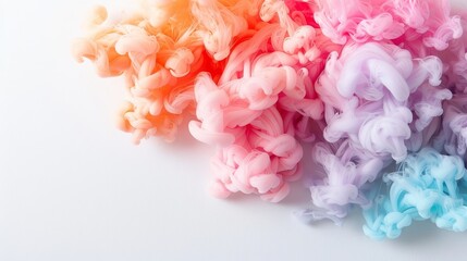Fototapeta premium Abstract colorful cloud, vibrant pastel shades blending in a fluid motion over a white background. Perfect for creative and artistic designs.