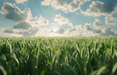 Obraz premium Green Wheat Field Landscape with Cloudy Sky