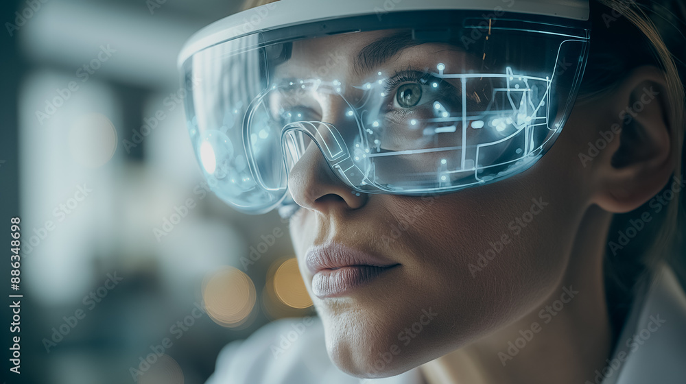 Poster healthcare professional using virtual reality for an immersive simulation, detailed 3d models and ho