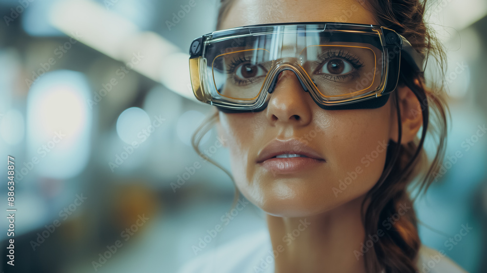 Poster medical professional using smart glasses for augmented reality surgery, realistic 3d models and digi